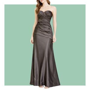 Bill Levkoff Gunmetal Pewter Ruched Bodice Strapless Evening Gown Dress